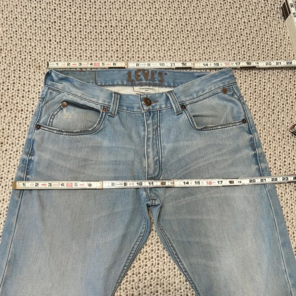 Levi's 514 Slim Straight‎ Jeans Mens 34x30 Light Blue Leather Patch